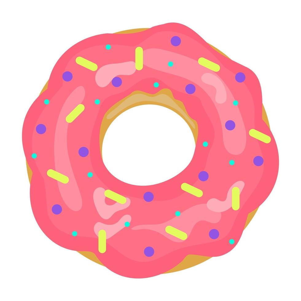 bunter und glänzender Donut mit süßer Glasur und buntem Puder vektor