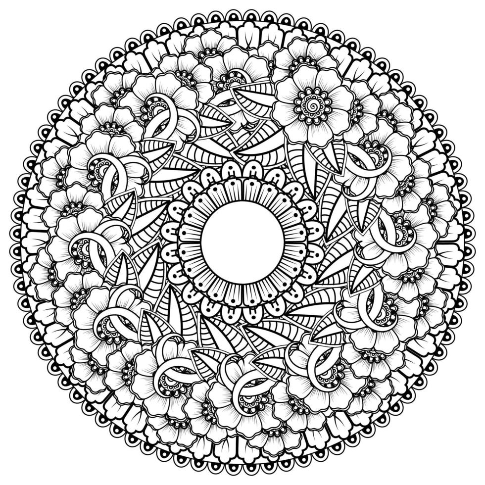 kreisförmiges Muster in Form von Mandala mit Blume für Henna, Tätowierung. vektor