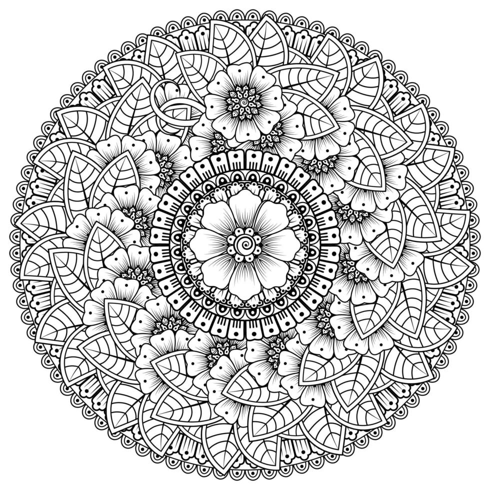 kreisförmiges Muster in Form von Mandala mit Blume für Henna, Tätowierung. vektor
