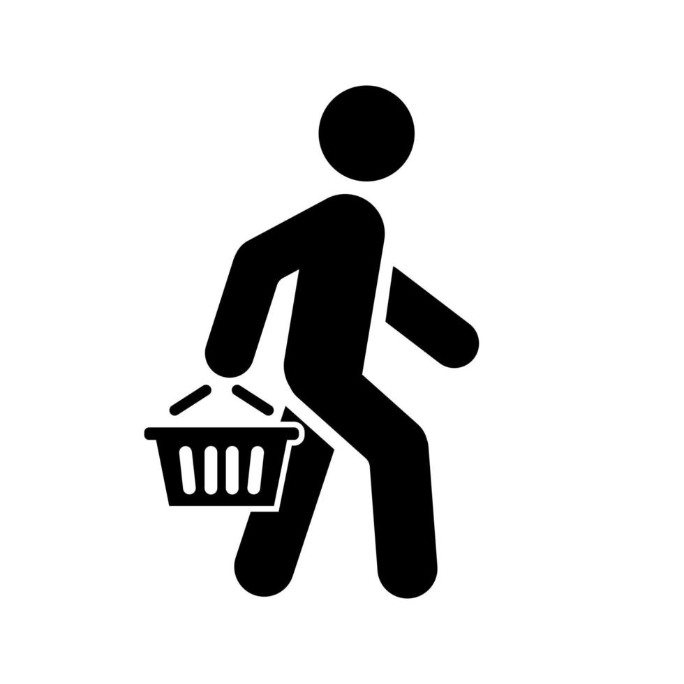 Gehender Mann mit Einkaufskorb-Symbol vektor