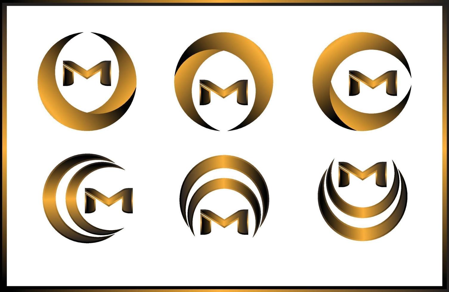 ikonuppsättning m logotyp mall med gyllene färg vektor