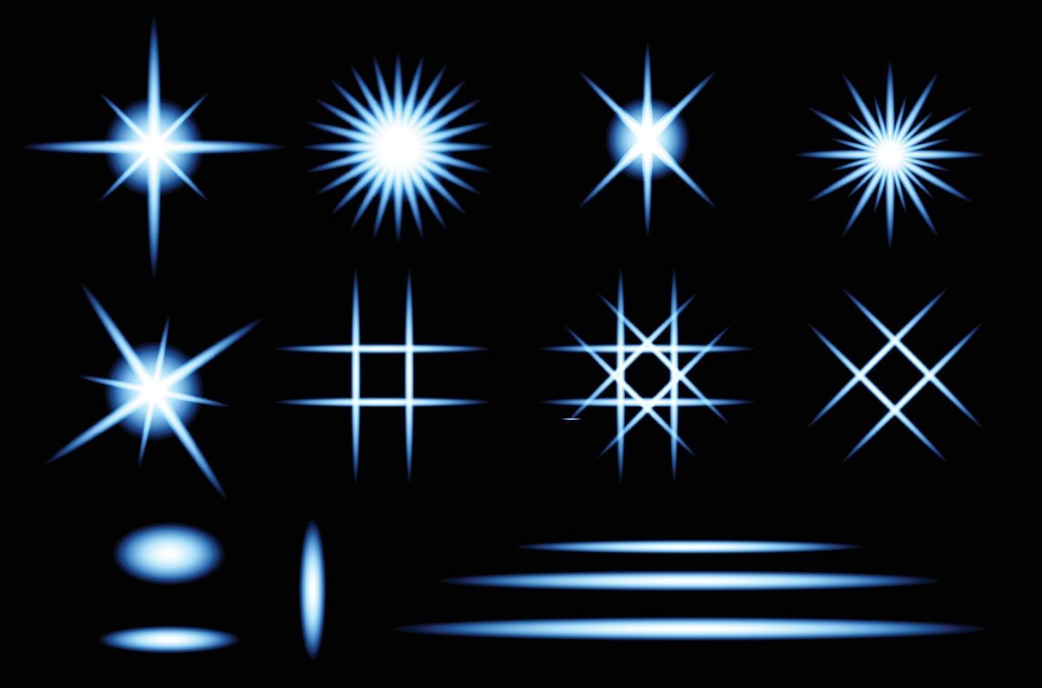 blå blixt ikonuppsättning med stjärnljus vektor