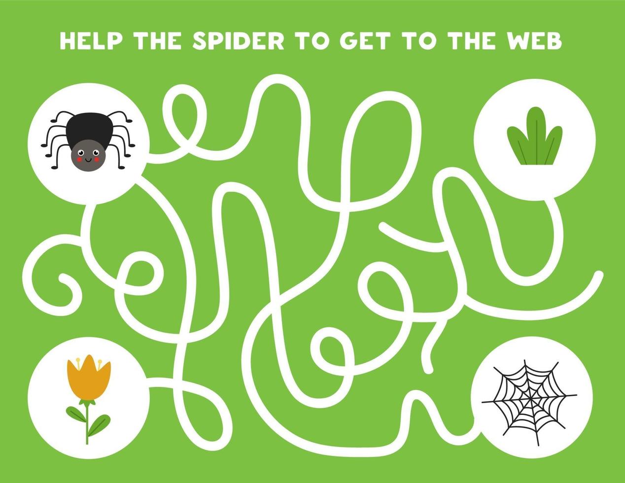 färgglad logisk labyrint med söt spindel. logiskt spel för barn. vektor