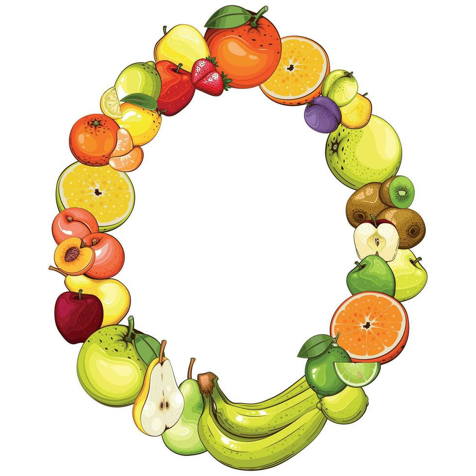 Früchte Rahmen auf Weiß Hintergrund. bunt Rahmen mit Früchte Illustration, Früchte mischen. Obst Vorlage Design vektor