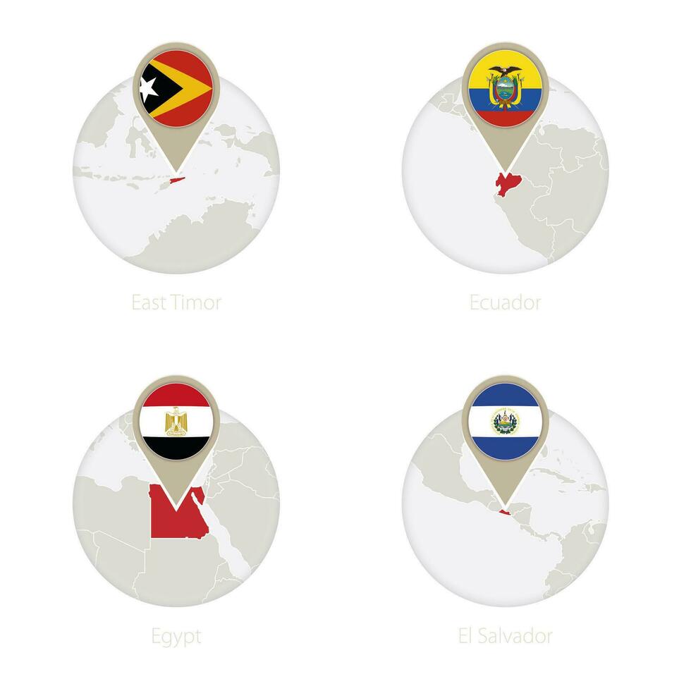 Osten Timor, Ecuador, Ägypten, el Salvador Karte und Flagge im Kreis. vektor