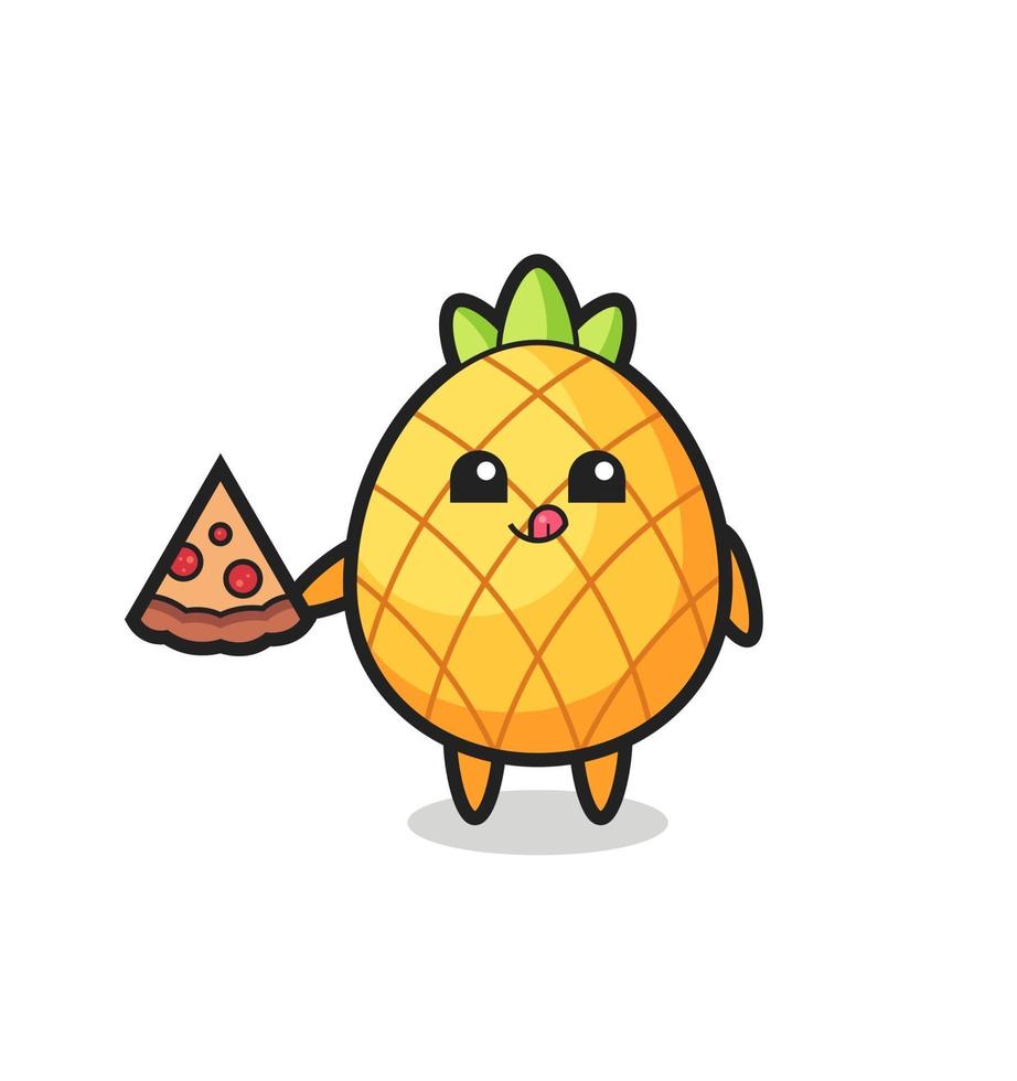 süße Ananas-Cartoon, die Pizza isst vektor