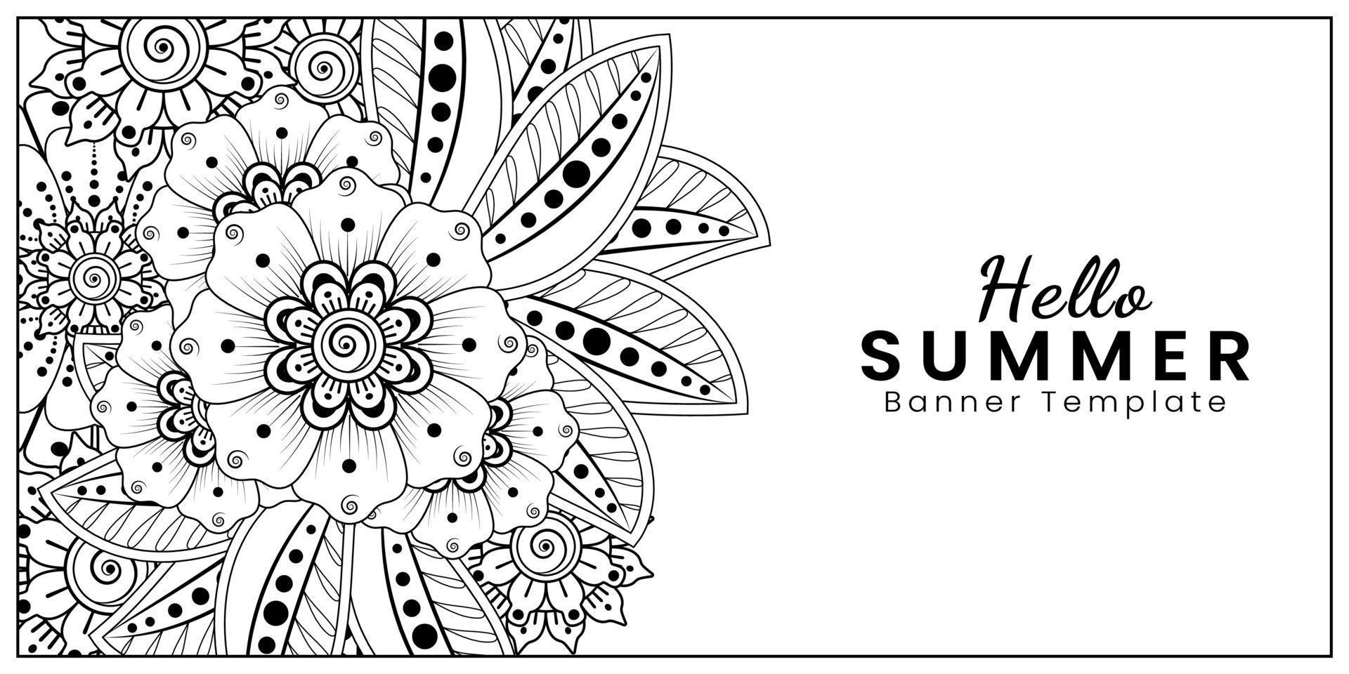 Hallo Sommer-Banner-Vorlage mit Mehndi-Blume vektor