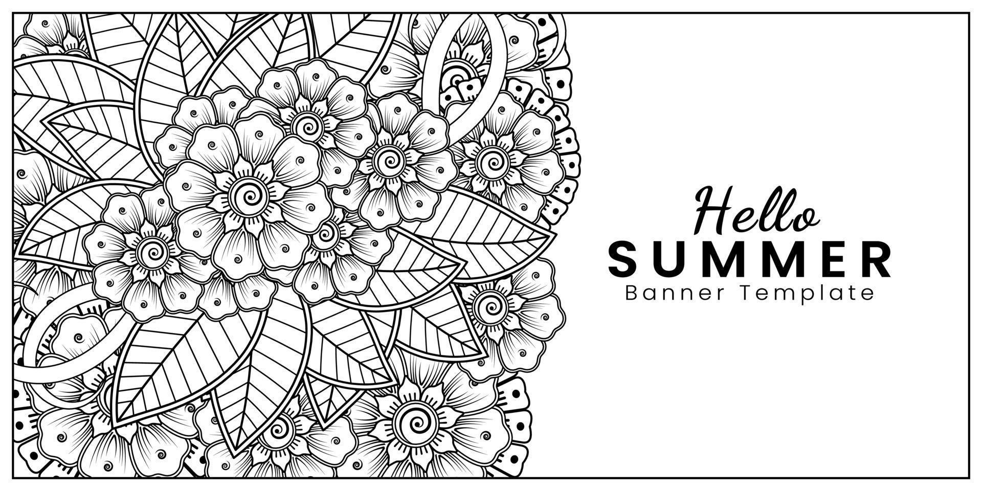 Hallo Sommer-Banner-Vorlage mit Mehndi-Blume vektor