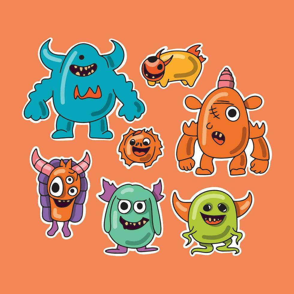 süß Monster Vektor Satz. Kinder Karikatur Charakter Design zum Poster, Baby Produkte Logo und Verpackung Design.