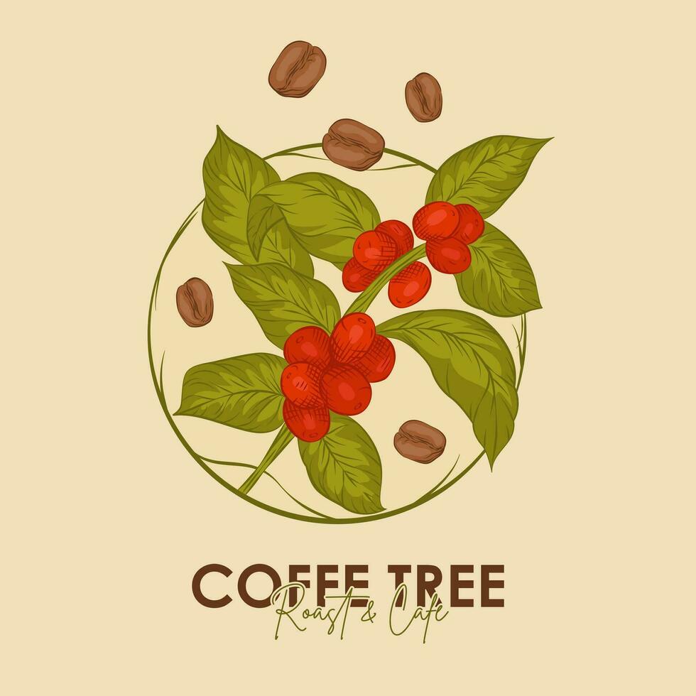 17-Abbildung von ein Kaffee Baum mit Kaffee Bohnen vektor