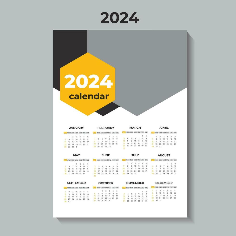 2024 redigerbar planerare kalender mall, dag börjar söndag vektor