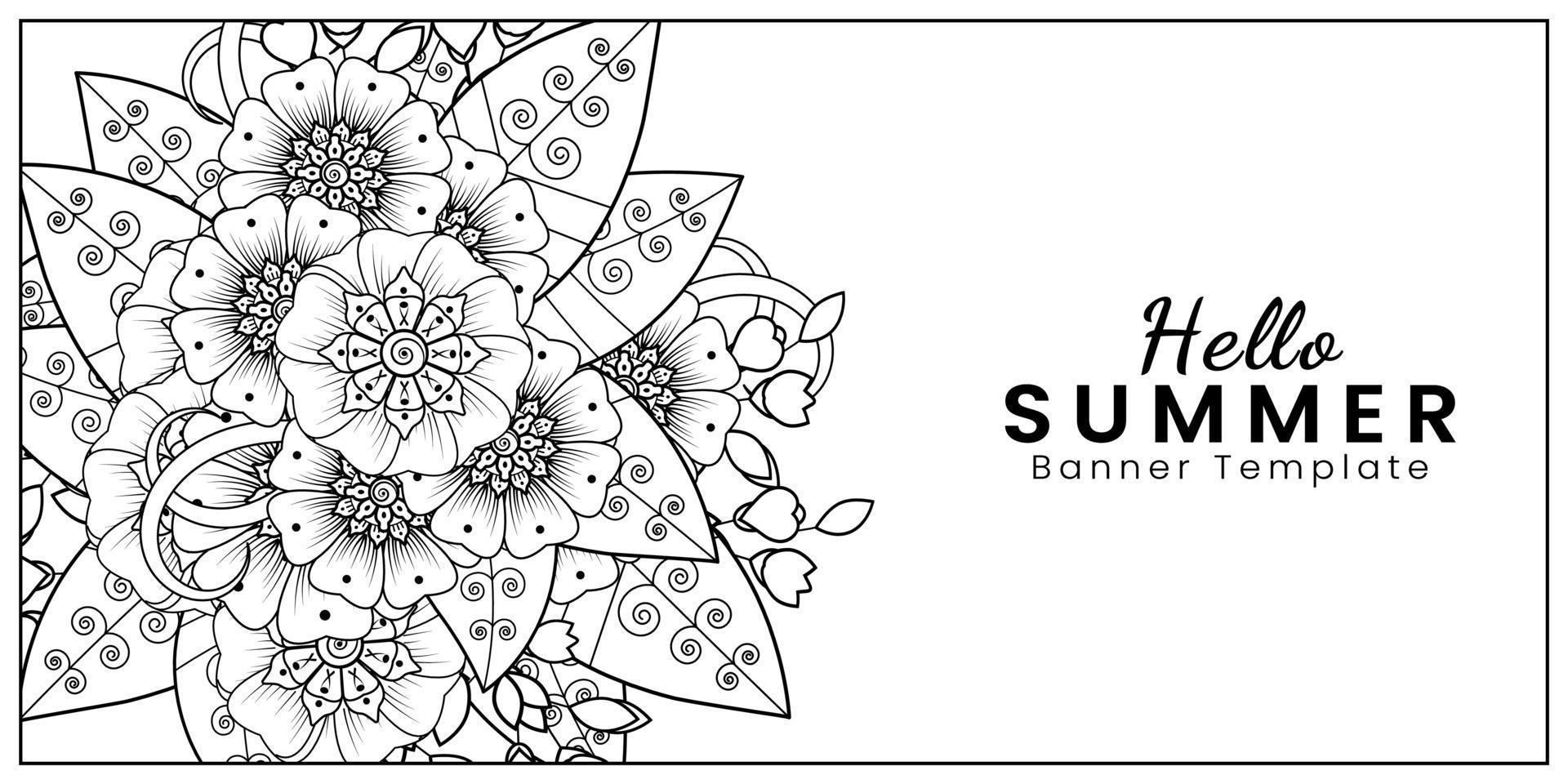 Hallo Sommer-Banner-Vorlage mit Mehndi-Blume vektor