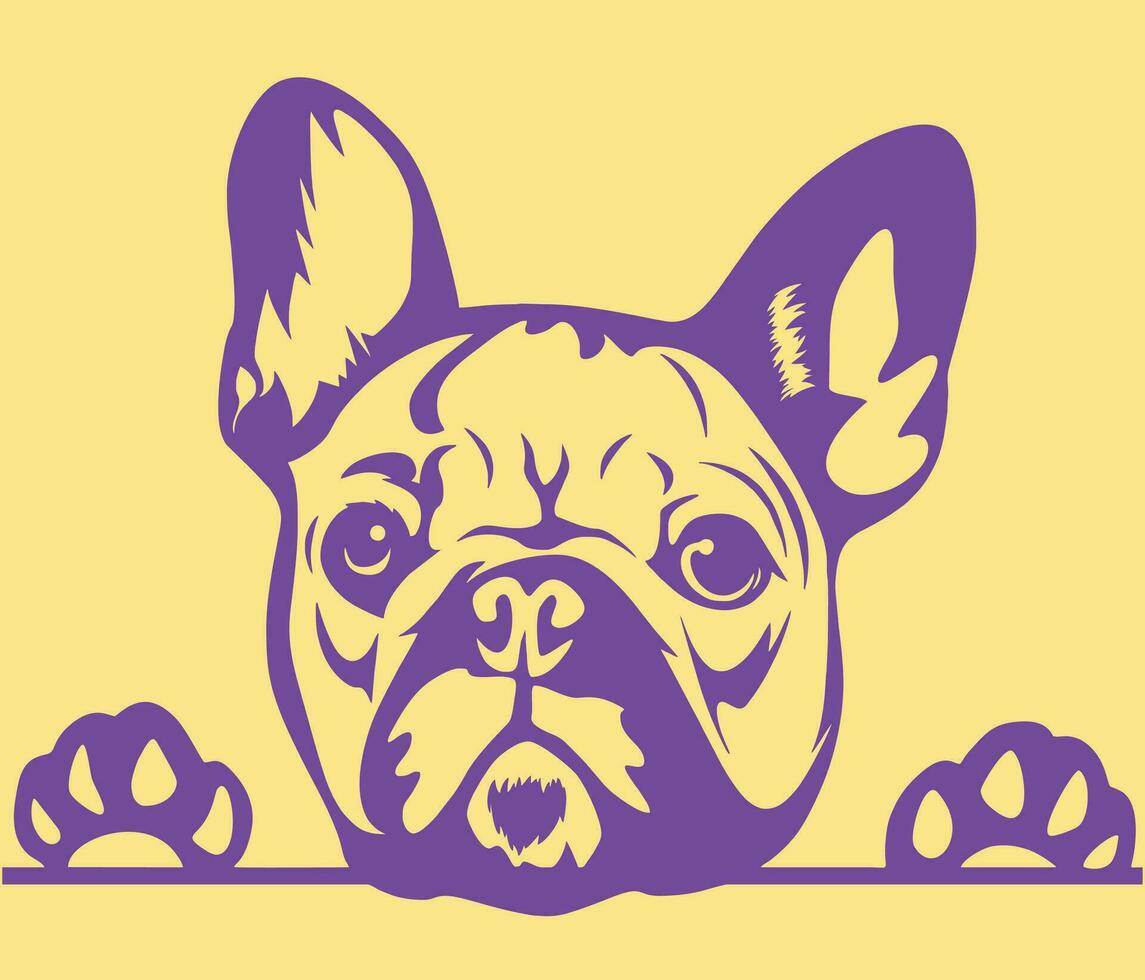 franska bulldogg huvud illustration i duotone stil vektor