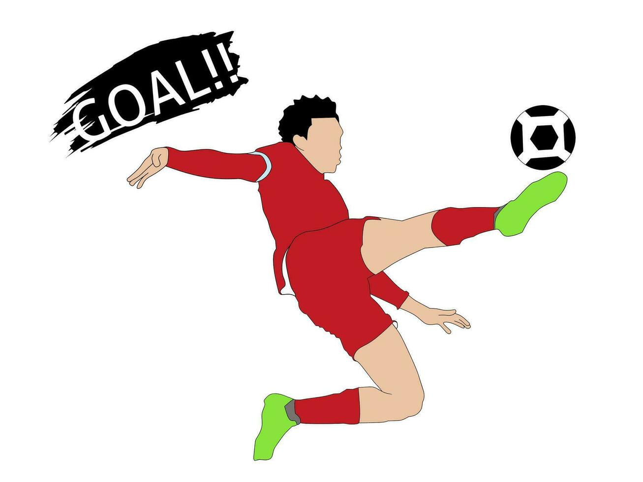 grafisk vektor av en fotboll spelare. där är en visa av de text mål sporter -tema. illustration resultat baserad på penna boll poäng och digital borstar.