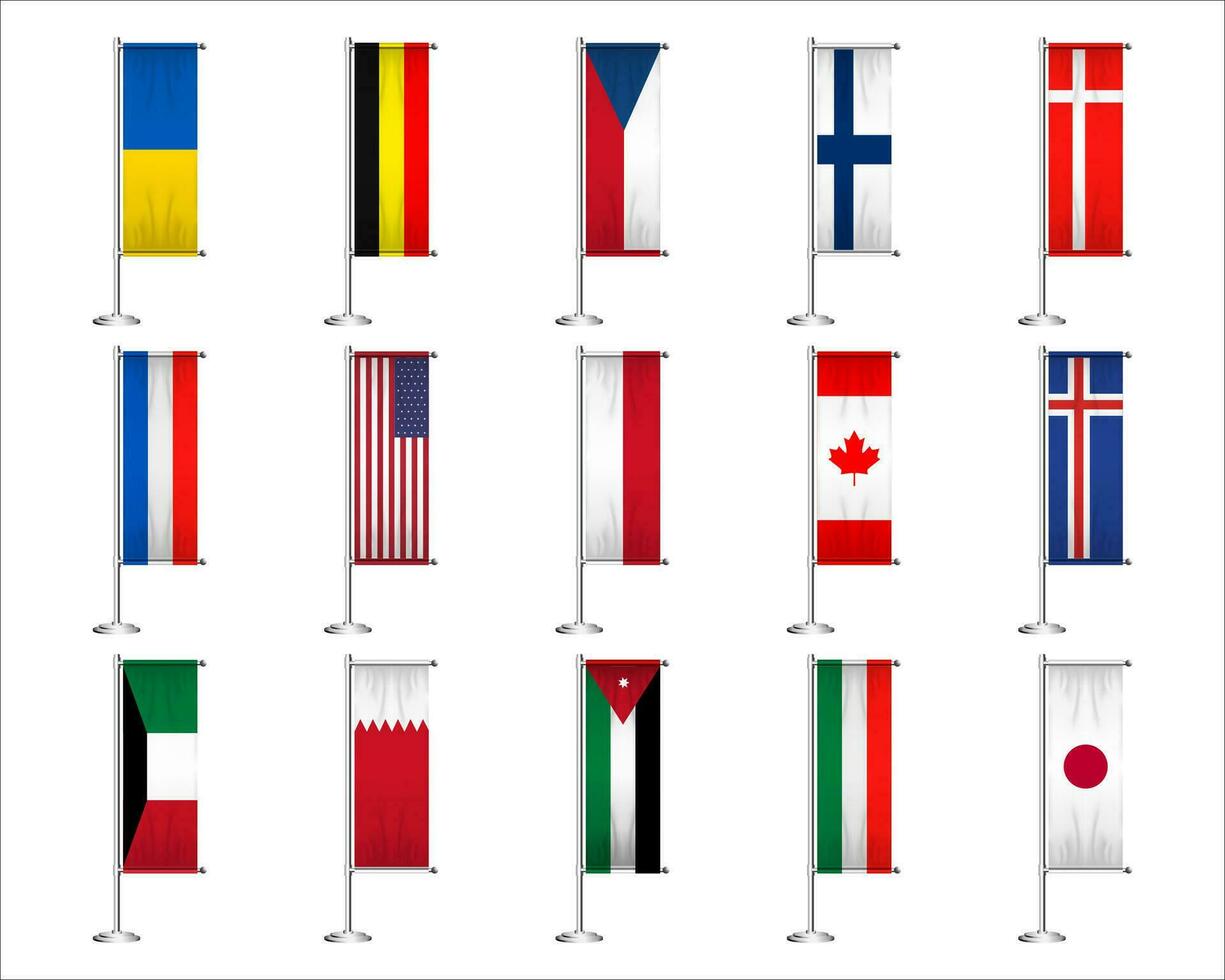 uppsättning av flaggor värld bricka emblem vektor