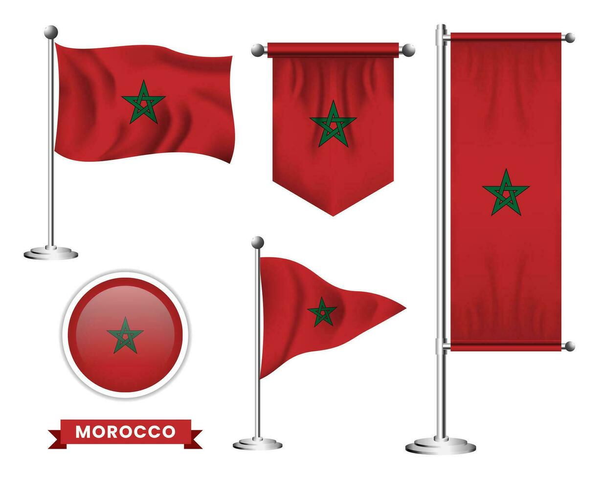 Vektor einstellen von das National Flagge von Marokko im verschiedene kreativ Entwürfe.