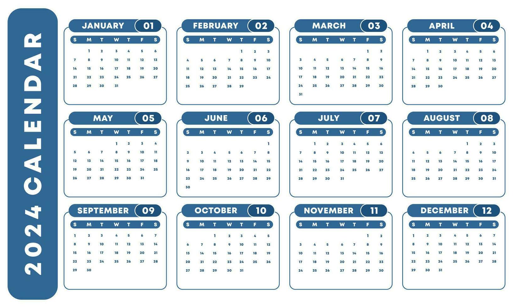 2024 Kalender Vektor mit einfach Design