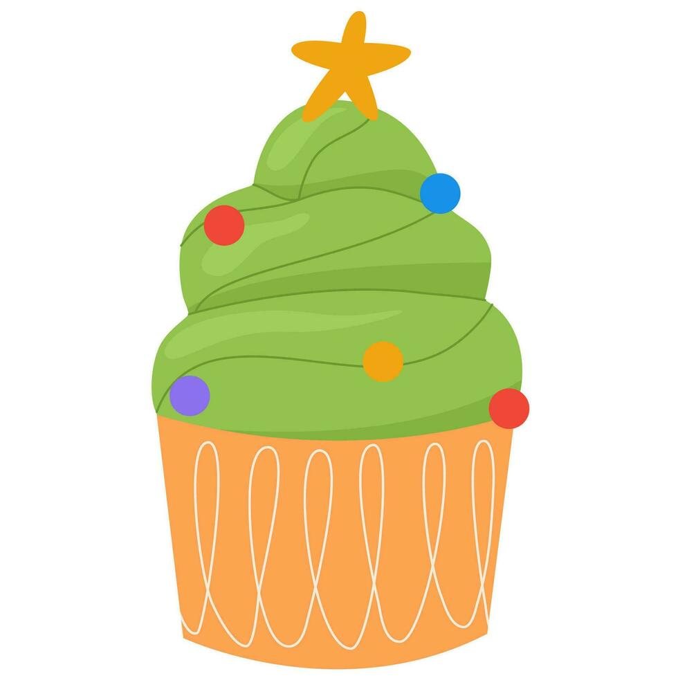 Weihnachten Cupcake. Muffin mit Creme, Sträusel und Weihnachten Baum vektor