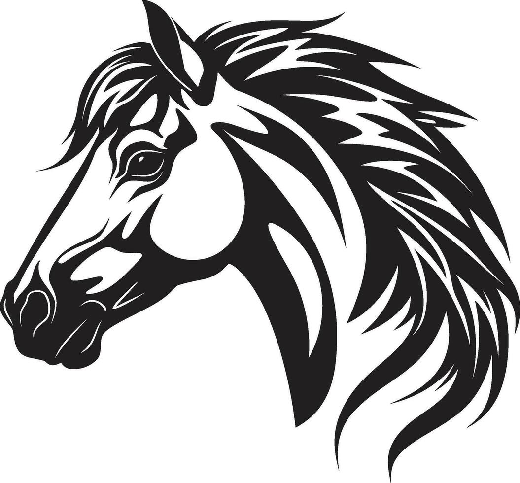 safari majestät ikoniska häst emblem minimalistisk hingst konst svartvit ikon vektor