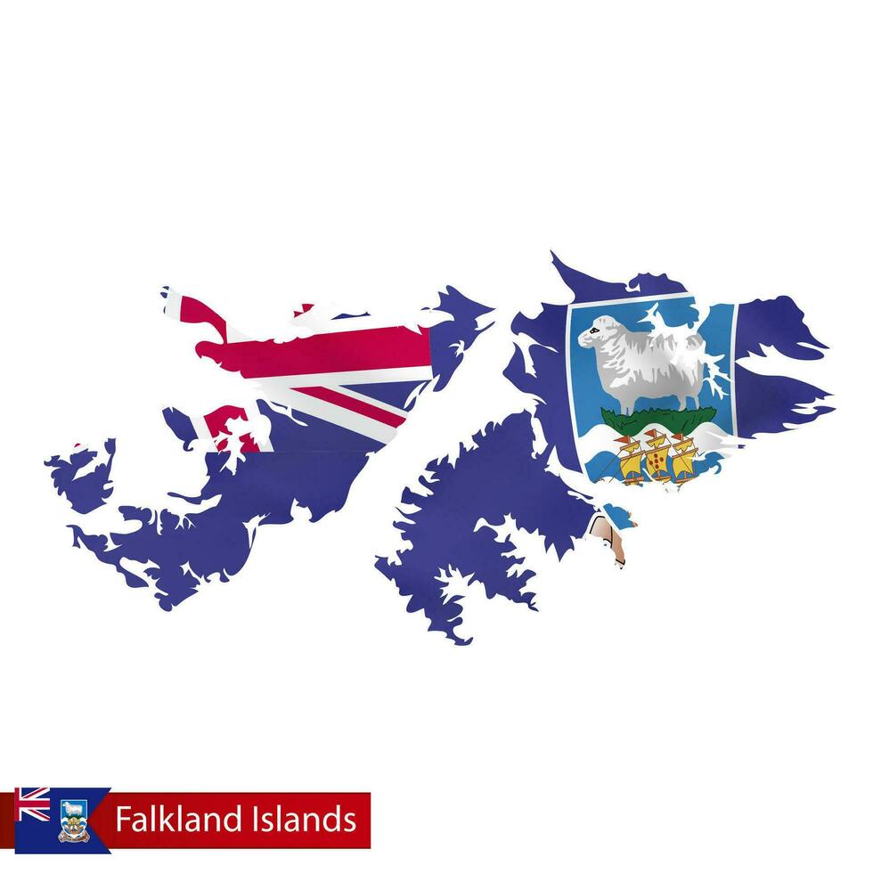 Falkland Inseln Karte mit winken Flagge von Land. vektor