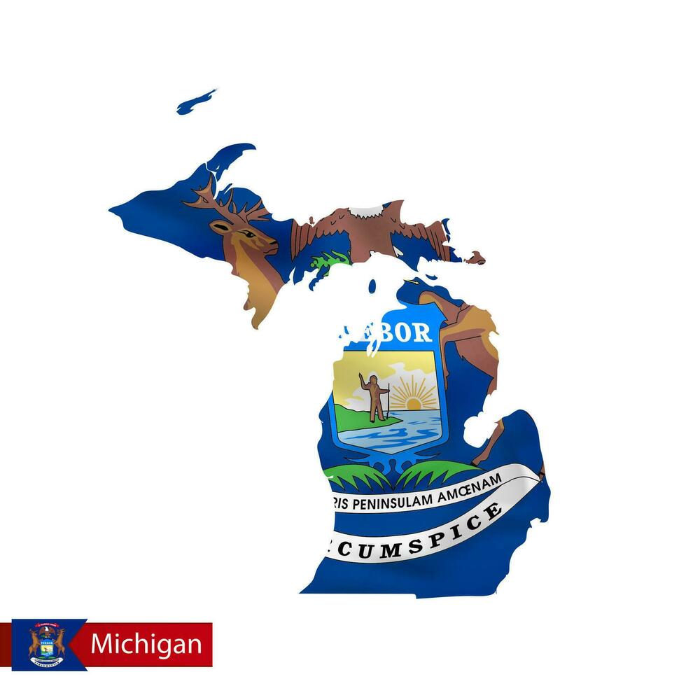 Michigan stat Karta med vinka flagga av oss stat. vektor