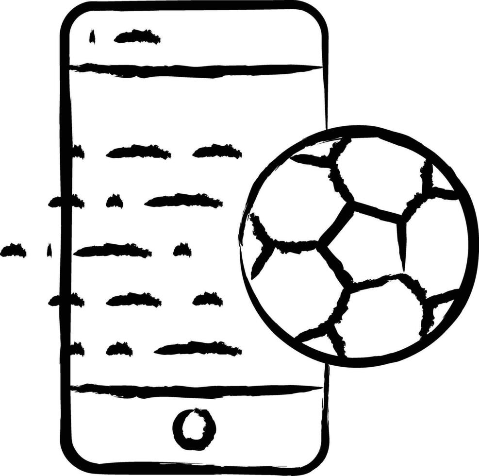 fotboll leva i cell telefon hand dragen vektor illustration