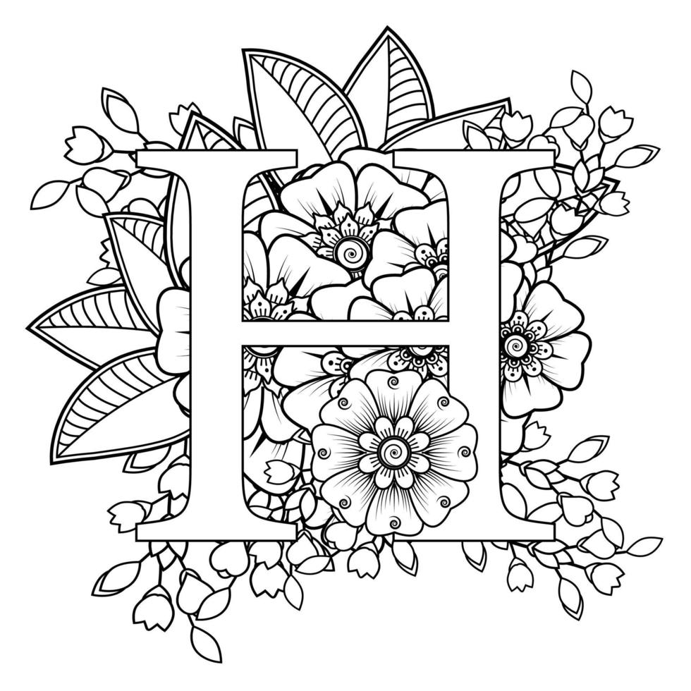 Buchstabe h mit Mehndi-Blume. dekoratives Ornament vektor