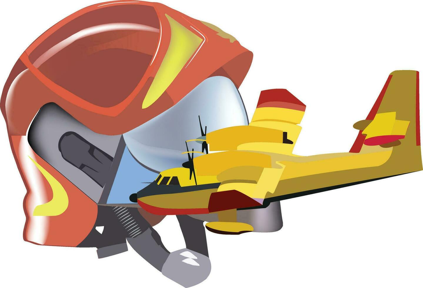 schützend Helm Flugzeug Arbeit Symbole von Feuer Gewalt- vektor