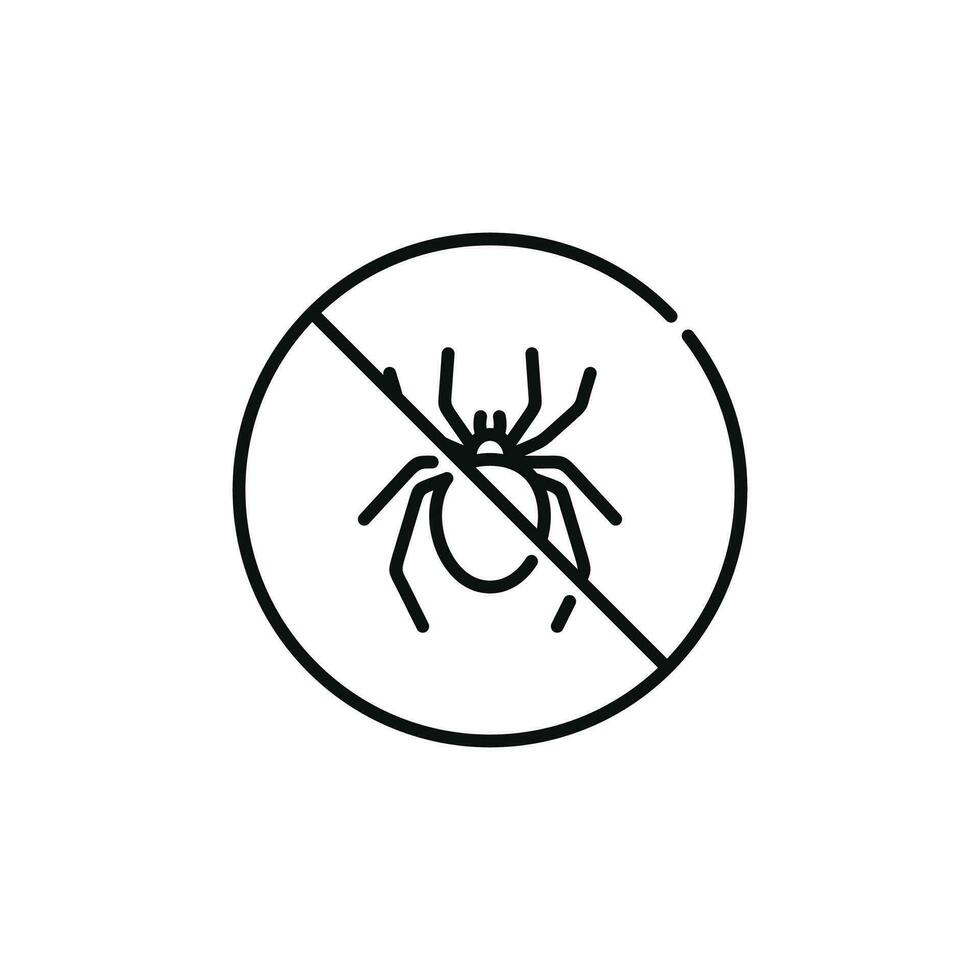 Nej insekter linje ikon tecken symbol isolerat på vit bakgrund. Spindel förbud linje ikon vektor