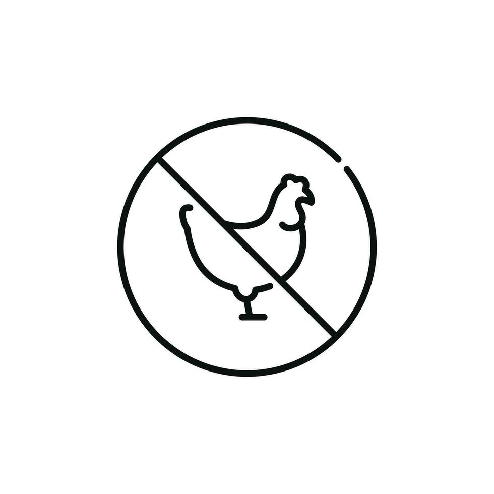 Nej kyckling fjäderfän linje ikon tecken symbol isolerat på vit bakgrund vektor