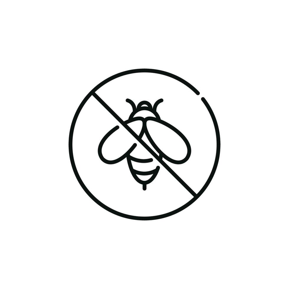 Nej insekter linje ikon tecken symbol isolerat på vit bakgrund. bi förbud linje ikon vektor