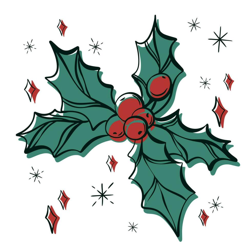 hand dragen röd grön mistel gren vektor vinter- blommig element. jul botanisk illustration för presentation, baner, omslag, webb, flygblad, kort, försäljning, affisch, glida och social media.