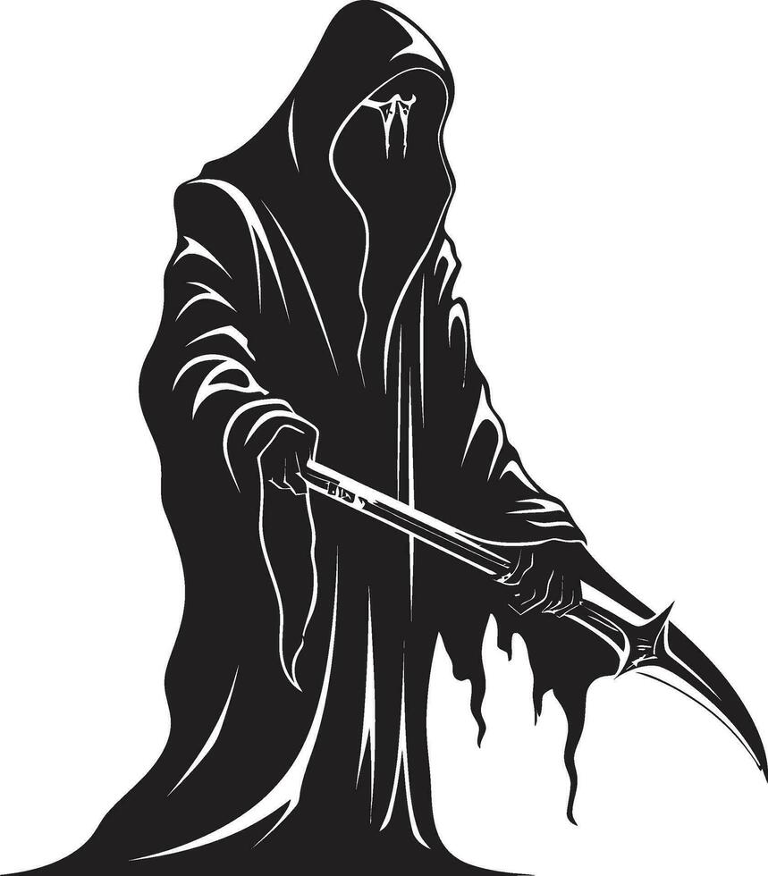 själar evighet i svart ikoniska emblem omfamning av skuggor svartvit skördeman design vektor