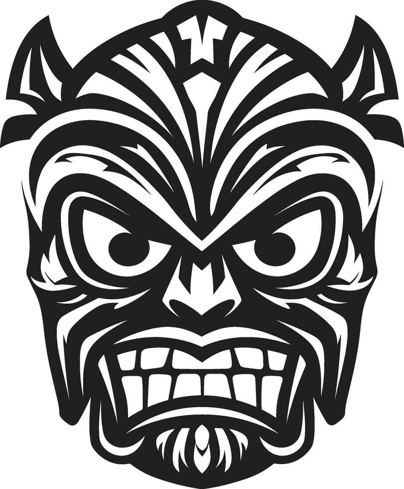 kompliziert Tiki Totem ikonisch monochromatisch Vektor Emblem Stammes- Tradition schwarz Tiki Maske Logo Silhouette