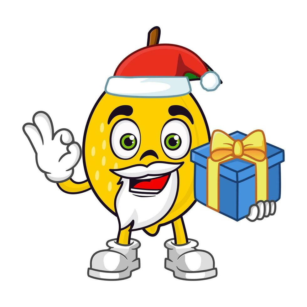 Zitrone Obst Santa Karikatur Charakter halten ein Geschenk vektor