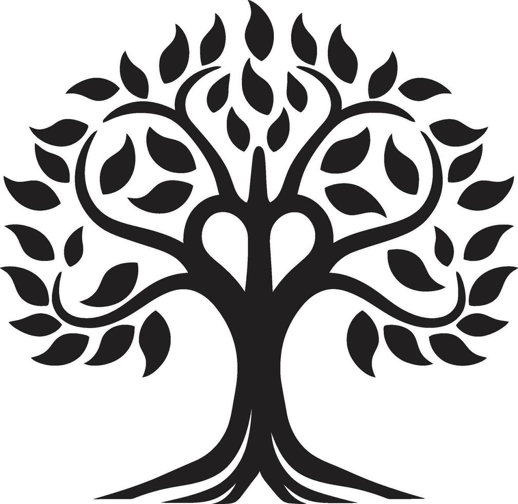 symbol av tillväxt svartvit träd ikon majestätisk träd i svart vektor emblem
