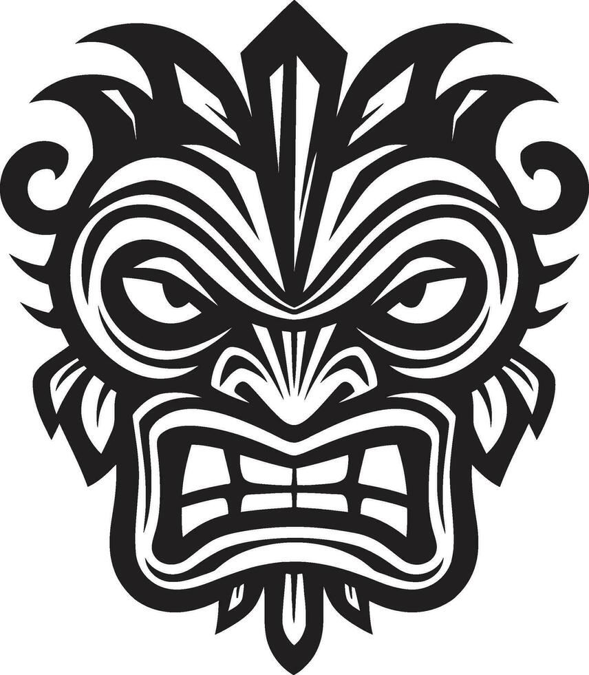 emblematisch Serenade zu einheimisch Kultur einfarbig Tiki zeitlos Totem Majestät im schwarz Stammes- Logo Symbol vektor