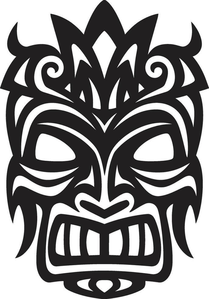 kulturell ikon svartvit tiki mask symbol gammal tiki konst vektor emblem i svart