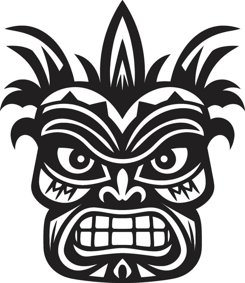 symbolisk serenad av totem arv svartvit mask emblem tidlös tiki förträfflighet i svart eleganta emblem vektor