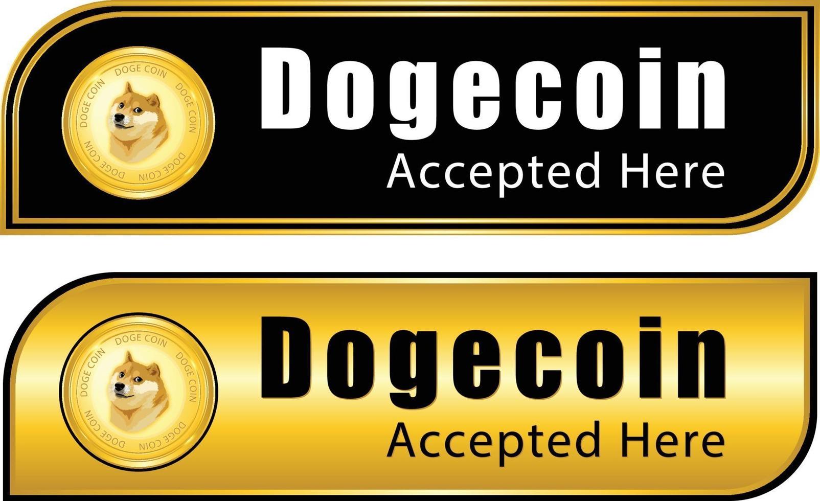 Dogecoin-Kryptowährung, Doge-Münze hier akzeptiert Label vektor