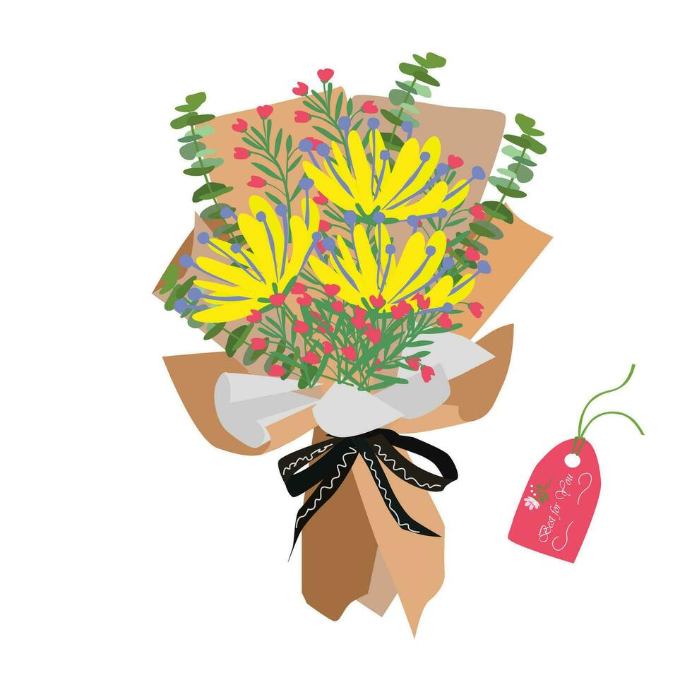 Strauß von Blume. wild Blume Strauß Vektor Illustration. Sommer- Blume. Blumen- Strauß eingewickelt im Geschenk Papier. Geschenk zum Besondere Tag, Feier Tag mögen Geburtstag, Lehrer Tag, Frauen Tag.