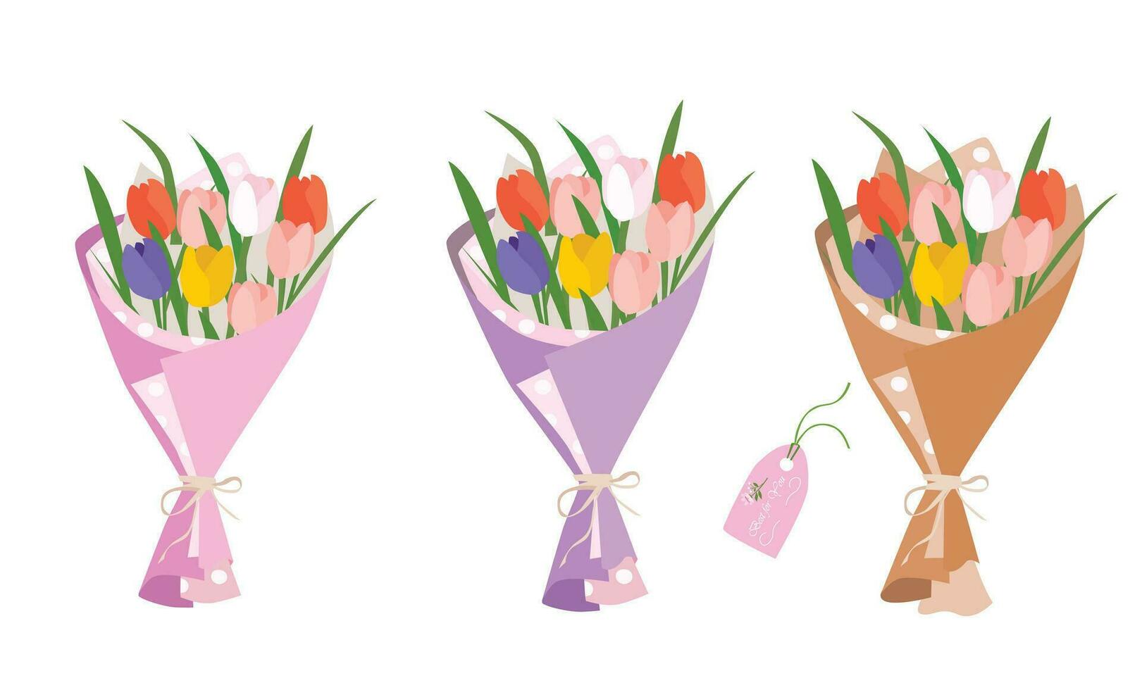 Strauß von Tulpe Blumen. Tulpe Blume Strauß Vektor Illustration. Frühling Blume. Blumen- Strauß eingewickelt im Geschenk Papier. Geschenk zum Besondere Tag, Feier Tag mögen Geburtstag, Lehrer Tag, Frauen Tag.