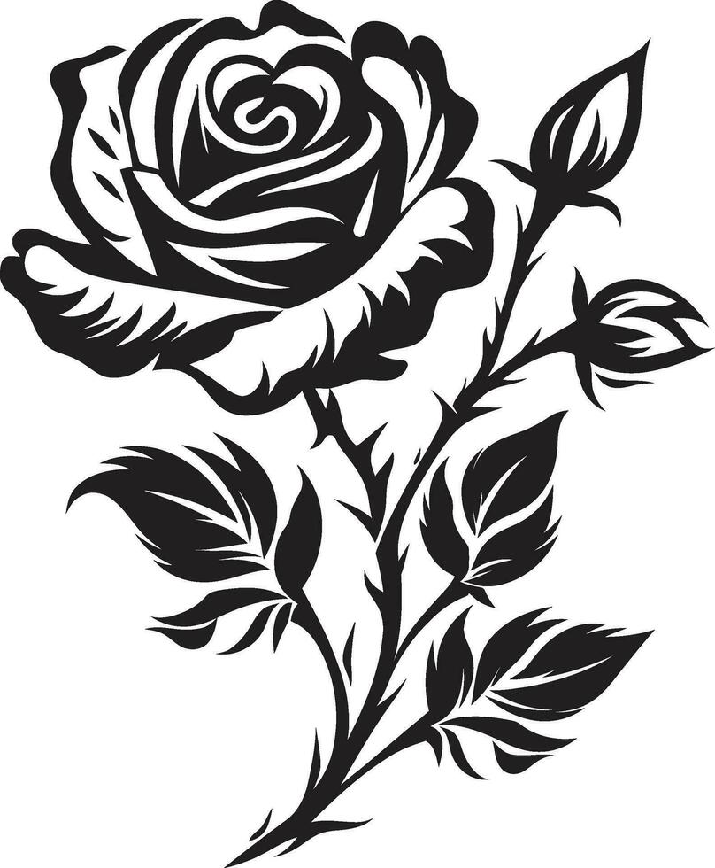tidlös ikon av naturer ära eleganta blommig reste sig symbol naiv elegans i svart och vit symbolisk ikon vektor