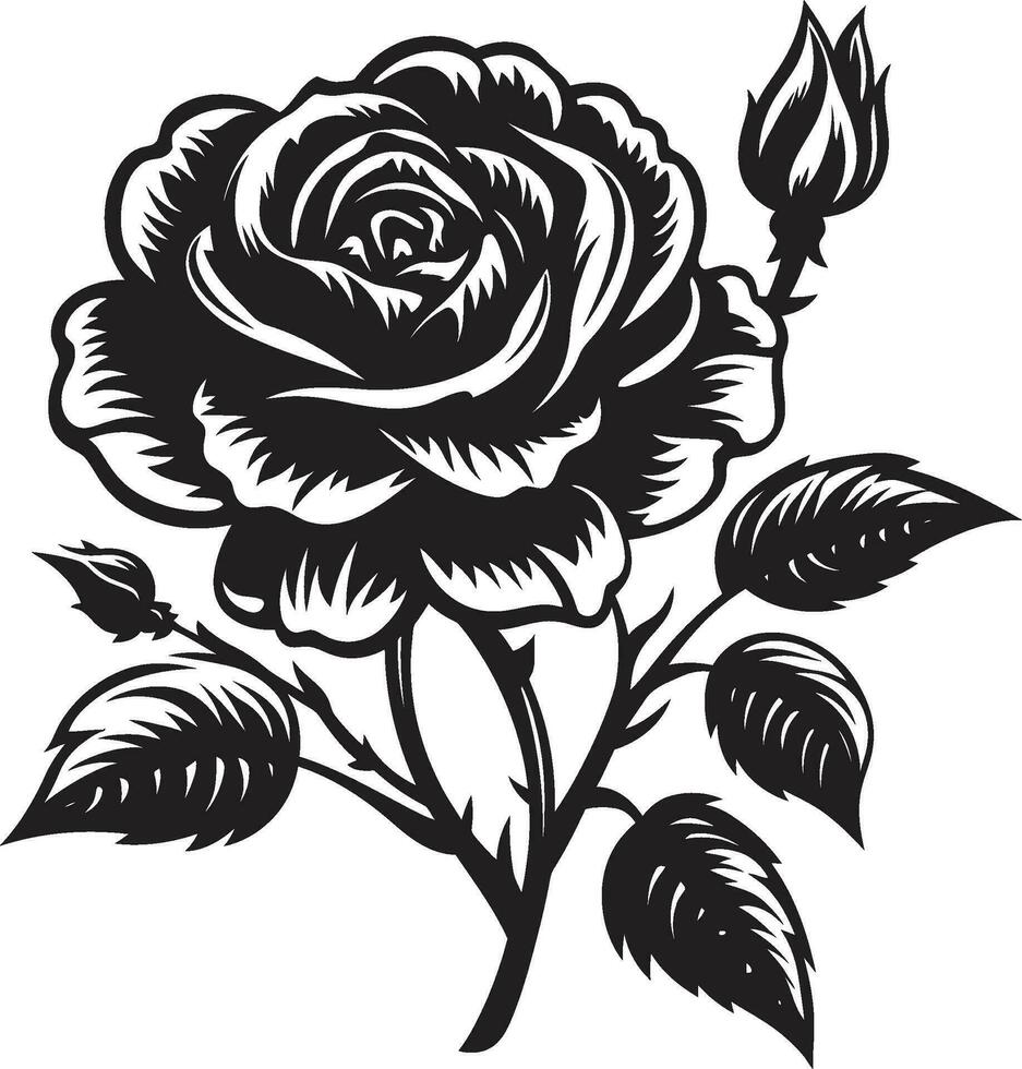 emblem av blommig lugn reste sig logotyp design elegant natur ambassadör svartvit emblem vektor