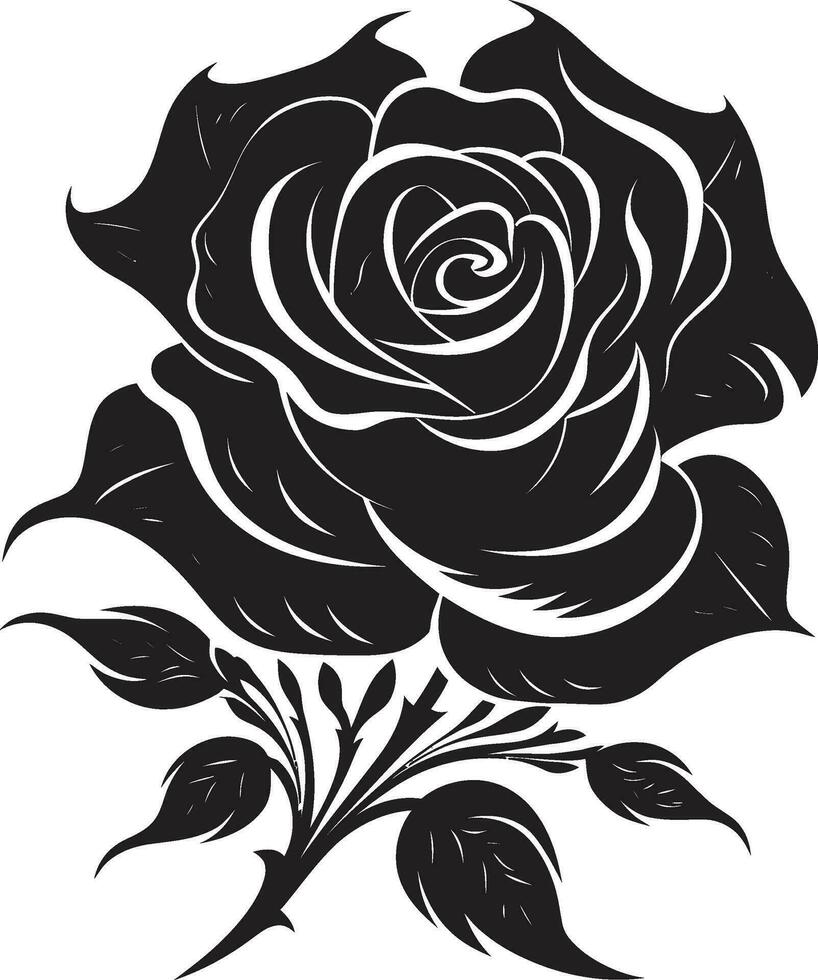 kunglig elegans i blomma modern reste sig ikon lugn i svart och vit reste sig emblem vektor