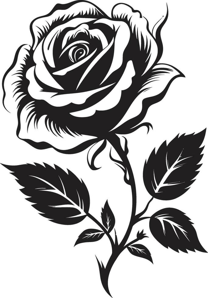 Serenade im Einfachheit schwarz Rose Emblem blühen Schönheit ikonisch Rose Symbol vektor