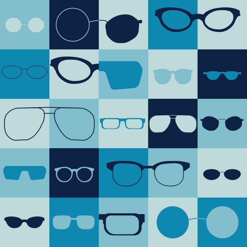 Muster im Blau Töne mit Gläser, Illustration zum Papier, Optik oder Werbung, Banner, Stoff. Vektor
