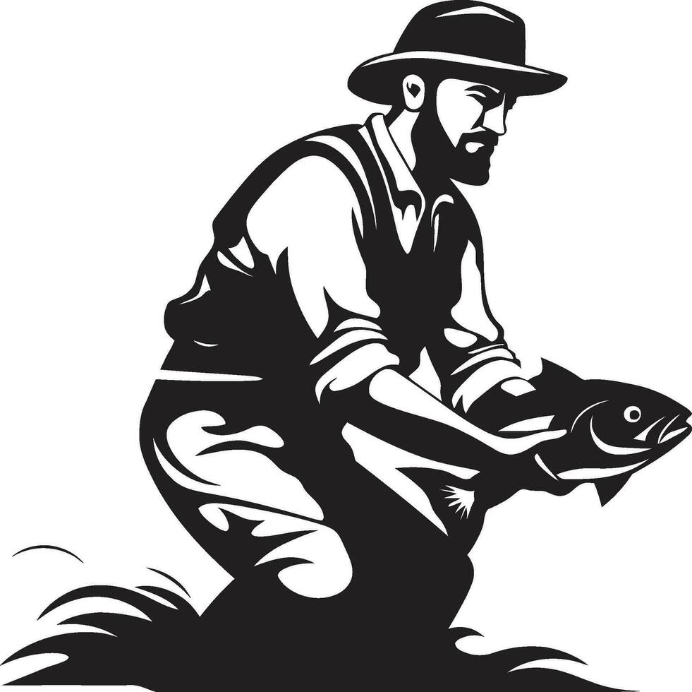 fiskare logotyp med hav bakgrund natur och lugn fiskare logotyp med sjö bakgrund fred och lugn vektor