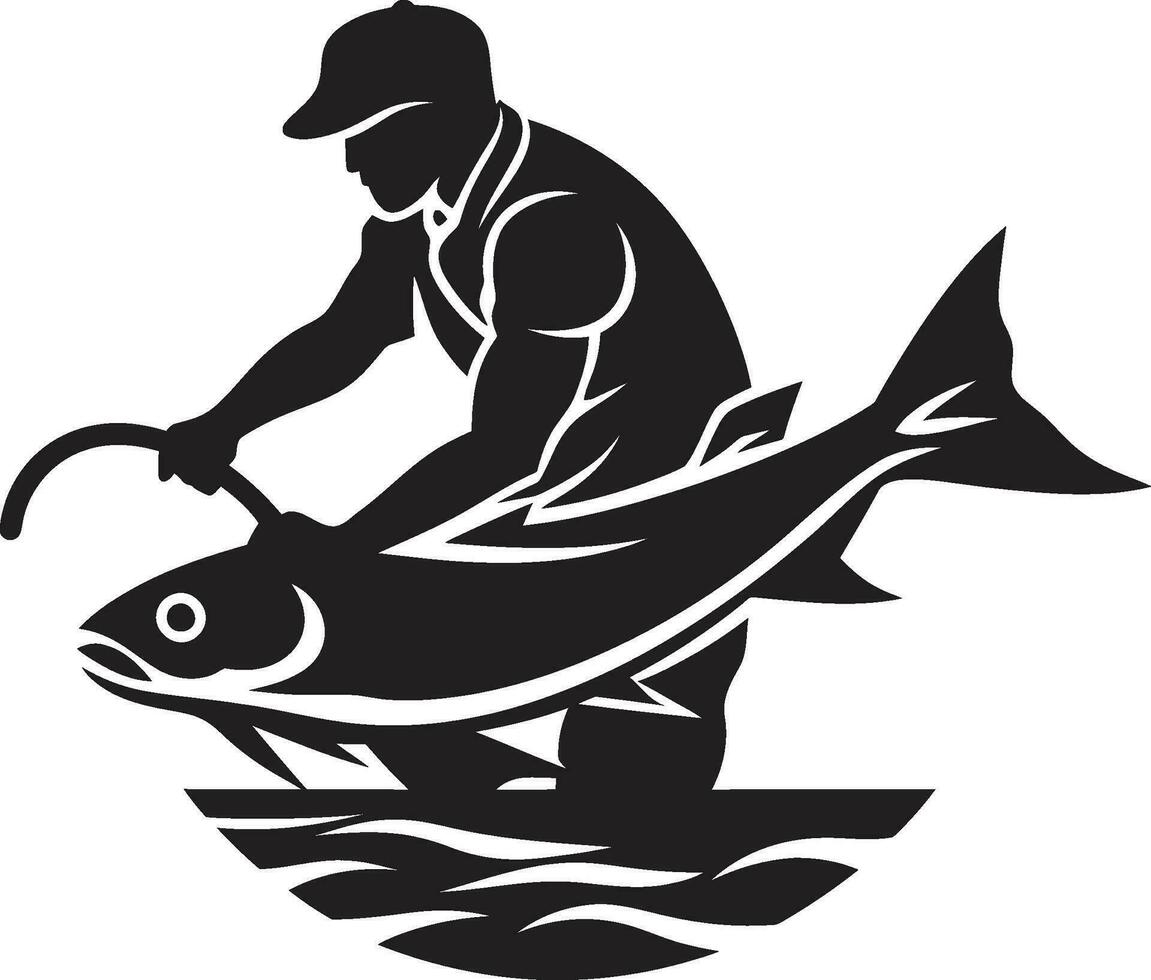 fishermans liv logotyp symbol av äventyr frihet och förbindelse med natur fishermans fånga logotyp symbol av överflöd välstånd och Bra förmögenhet vektor