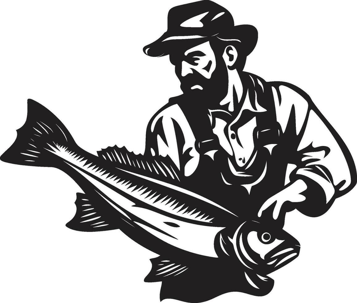 fiskare logotyp med monogram personalisering och stil fiskare logotyp med maskot roligt och engagemang vektor